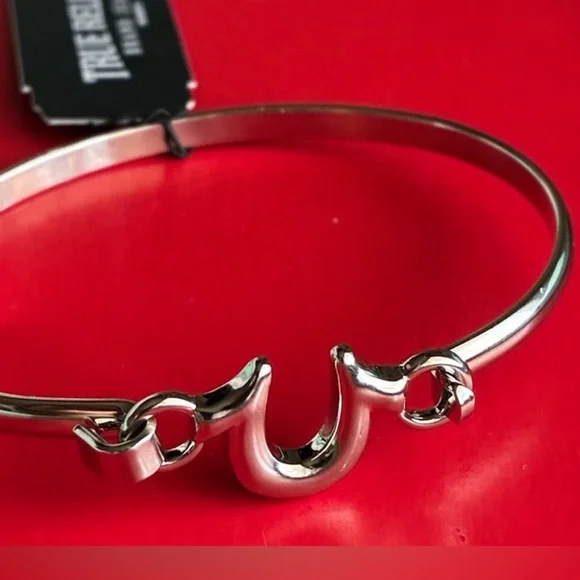 True Religion Sleek Silver U logo Bangle Bracelet - Picture 7 of 7